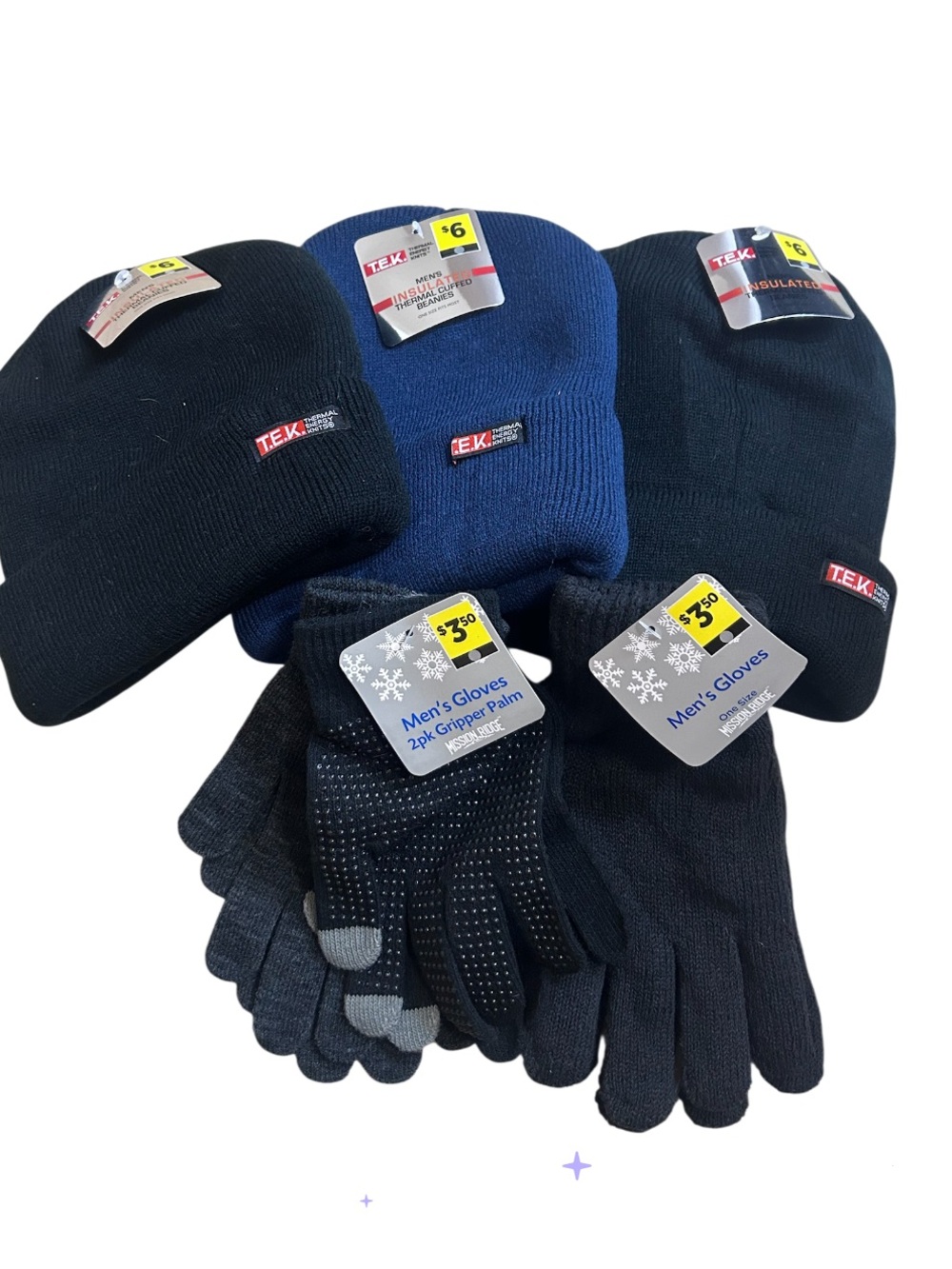NWT Bundle of Men’s T.E.K. Winter Beanie Hats and  Gloves Black Blue